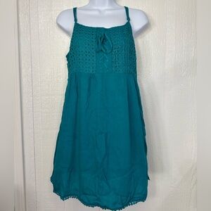 NWOT Chocolate USA Boutique Spaghetti Strap Mini Sundress Turquoise Sz Large